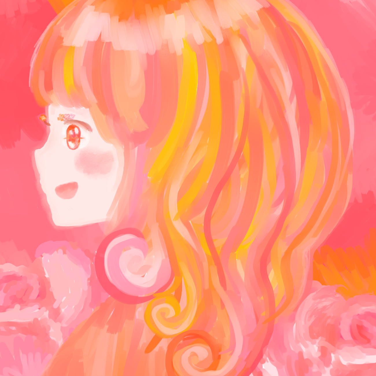 ラナンキュラスと女の子 横顔 イラスト紹介 じゅうにんといろ